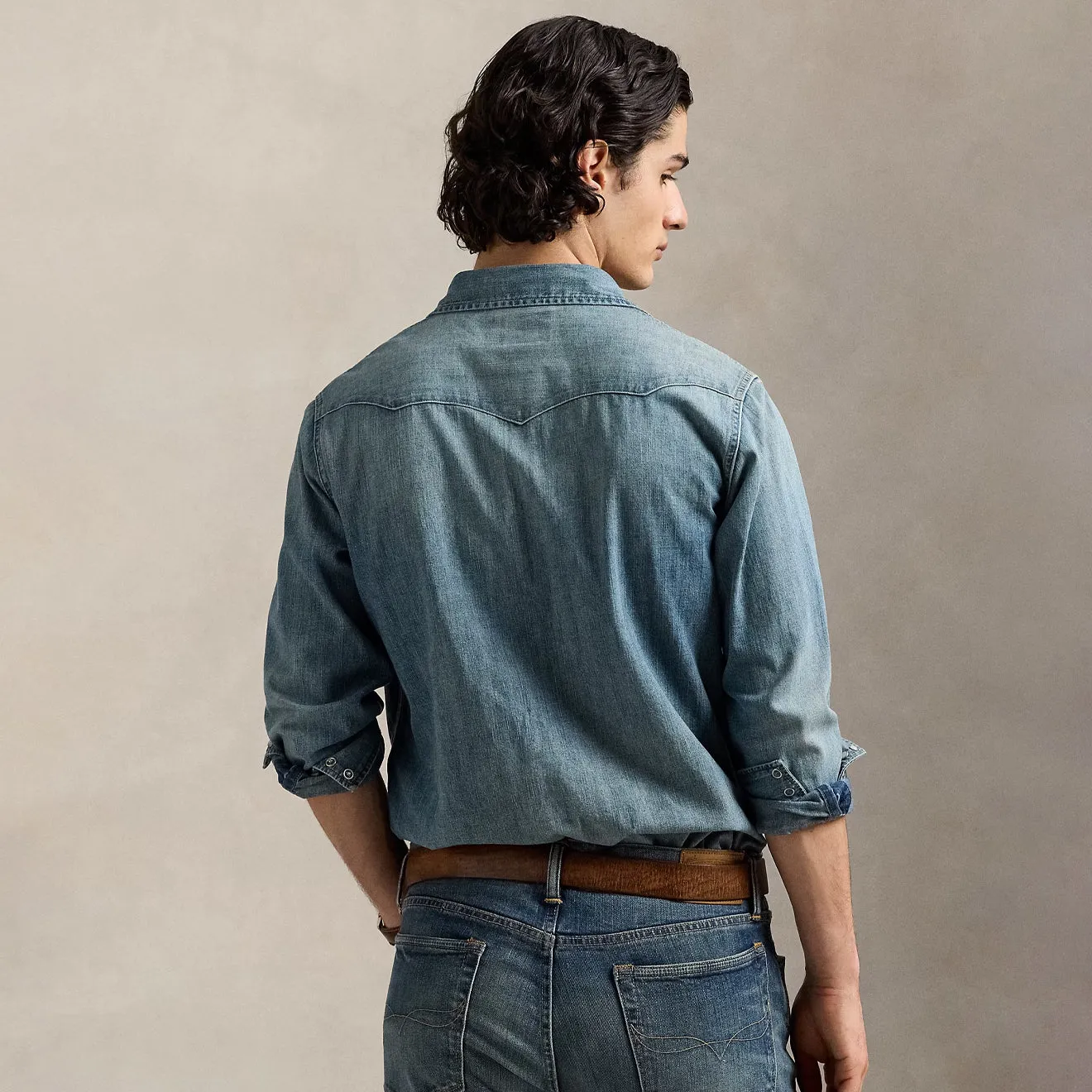 Polo Ralph Lauren Slub Denim Western Shirt RL Western Versatile Wear Night Out