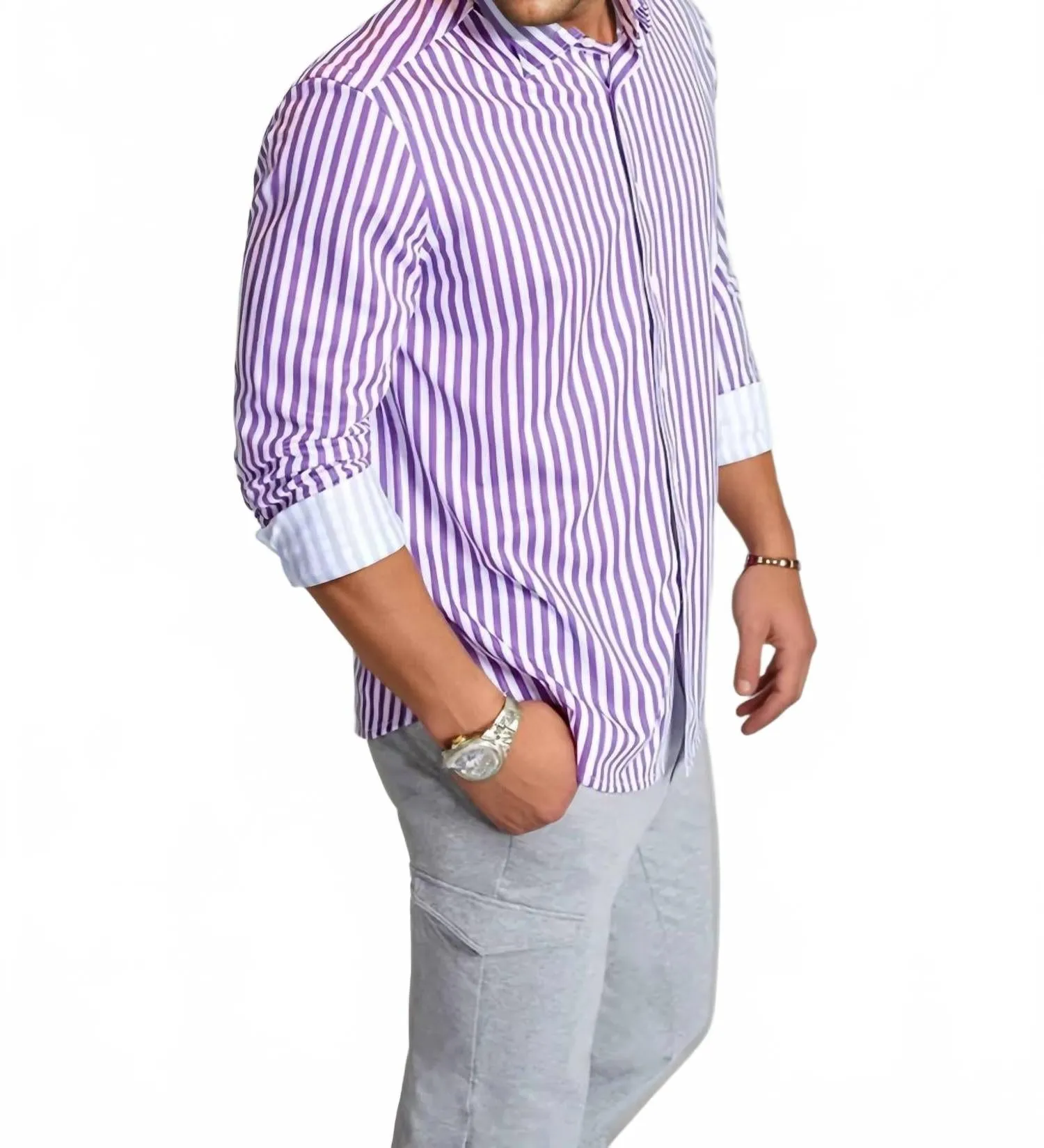 All-day Comfort Flexible Movement The Go Big Stripe Long Sleeve Tech Shirt In Grape