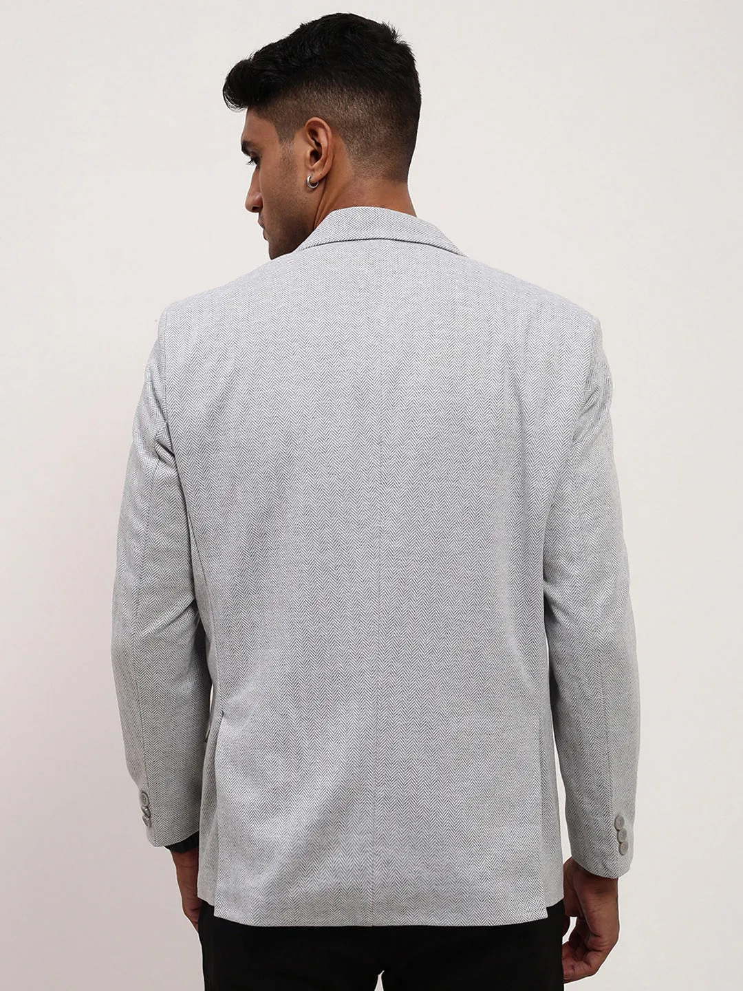 Men's Grey Solid Single-Breasted Blazer Shrink Resistant Treatment